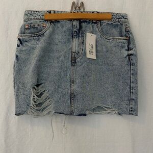 NWT Refuge Light Blue Distressed Mini Skirt, L